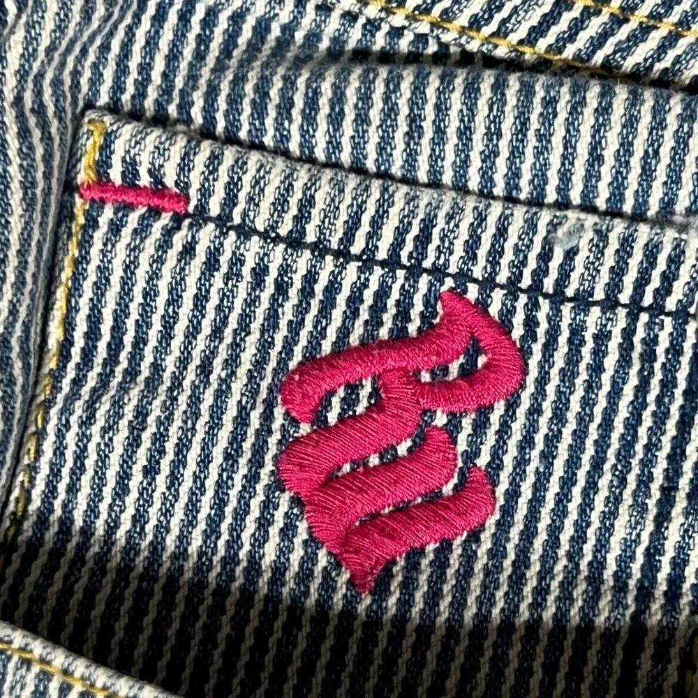 Vintage Rocawear‎ Pinstripe Paint Splatter Flare Jeans Blue White Juniors Size 9